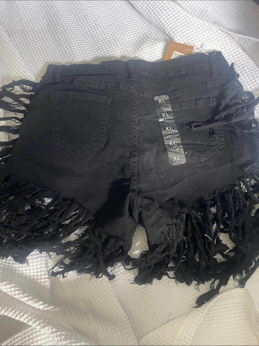 Fringe Hem Black Women's Shorts